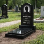 Вертикальный прямоугольный памятник из гранита габбро диабаз комплект с тумбой